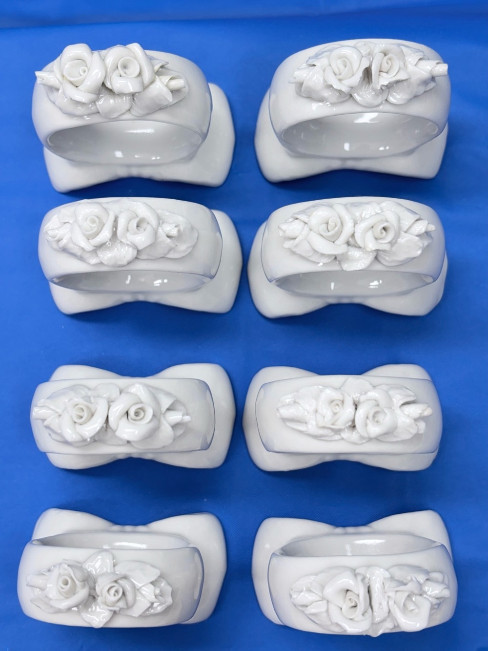 Vintage Wihelm Rittirsch Germany Porcelain Rose Napkin Rings Set of 8